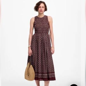 NWOT Madewell The Melody Smocked Midi Dress in Dusty Plum Daisy Print